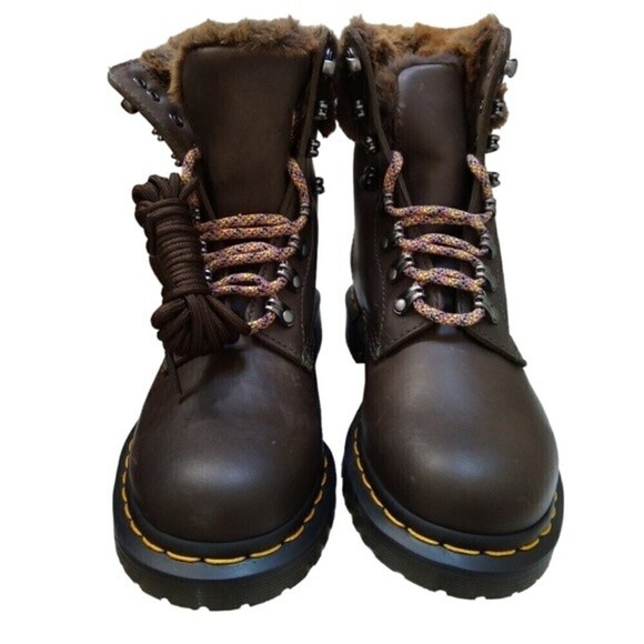 Dr. Martens Boots Women's Size 7 Serena Collar Milo 1460 Faux Fur Khaki… - Picture 2 of 9